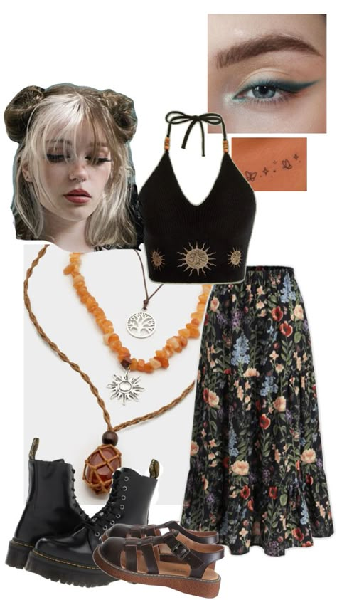 Litha Outfit, 90s Witchy Outfits Summer, Summer Solstice Outfit, Eli Outfits, Whimsigoth Summer Outfits, Witchy Summer Outfits, Hippie Witch Outfits, Goth Hippie Outfits, 70s Goth