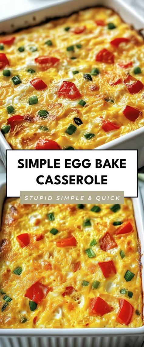 This Simple Egg Bake Casserole is a total lifesaver for busy mornings! Whip it up for a nutritious breakfast that’s easy to share with family or friends during brunch gatherings. Brunch Recipes Egg Casserole, Easy Make Ahead Egg Bake, Casserole Eggs Breakfast, Ww Egg Bake, Casseroles With Eggs, Breakfast Ideas For Friends, Egg Scramble Bake, Breakfast Casserole 8x8 Pan, Health Breakfast Casserole