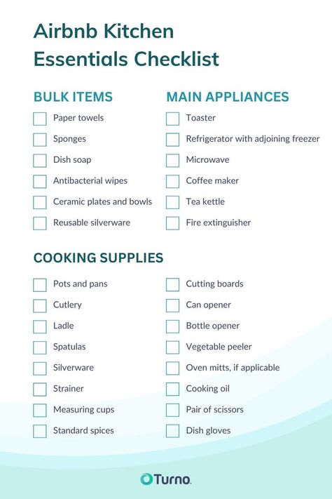 airbnb kitchen essentials checklist Airbnb Essentials, Airbnb Kitchen, Kitchen Essentials Checklist, Airbnb Checklist, Kitchen Checklist, Guest Room Essentials, Essentials Checklist, Airbnb House, Rental Kitchen