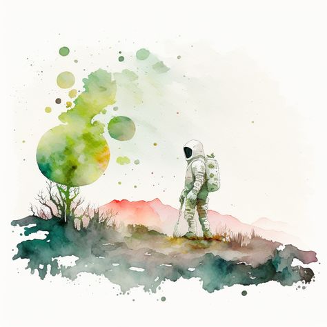 Science Fiction Watercolor Art. Minimalism. Calming. Man Watercolor, Space Man, Sci Fi Art, Abstract Watercolor, Science Fiction, Watercolor Art, Sci Fi, Art Inspiration, Pastel