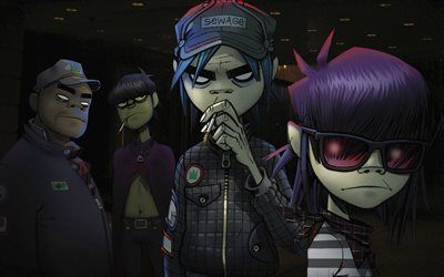 Descargar fondos de pantalla Gorillaz, el arte, los personajes, del inglés virtual de la banda, el rock Alternativo, Russel Hobbs, Fideos, Ace  libre. Imágenes fondos de descarga gratuita Gorillaz Wallpaper, Gorillaz Demon Days, Gorillaz Band, Russel Hobbs, Demon Days, Harlem New York, Jamie Hewlett, Music Canvas, Gorillaz Art