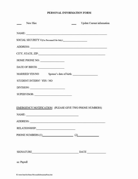 New Hire form Template Best Of 47 Printable Employee Information forms Personnel Employee Information Form, Employment Form, Payroll Template, Data Form, Employment Application, Job Application Form, Order Form Template, Registration Form, Receipt Template