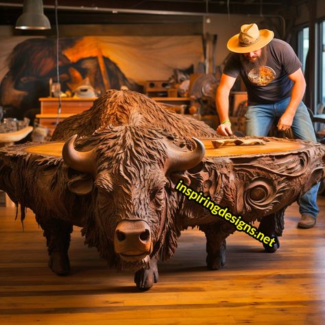 Wood Carved Table, Sculpture Coffee Table, Wood Carved Animals, Animal Coffee Table, Beautiful Woodwork, Unique Wood Furniture, Unique Wood Carving, Carved Fireplace, Mountain Wood Art