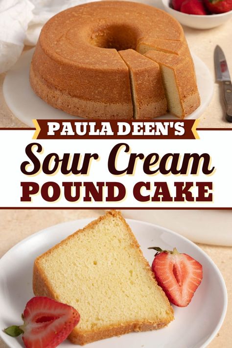 Paula Deen's sour cream pound cake is a beloved recipe that can't be topped. Learn how to make it and get tips for the very best cake. Almond Sour Cream Pound Cake, Paula Deen Cream Cheese Frosting, Sour Cream Pound Cake With Glaze, Sour Cream Pound Cake Paula Deen, Sour Cream Pound Cake With Cake Flour, Reese Witherspoon Sour Cream Cake, Sour Cream Pound Cake Recipe Paula Dean, Sour Cream Cream Cheese Pound Cake, Southern Sour Cream Pound Cake