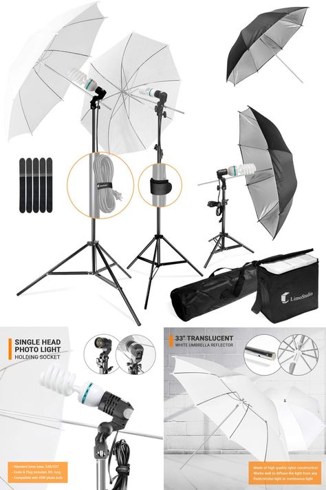 LimoStudio, 700W Output Lighting Series, LMS103, Soft Continuous Lighting Kit for White and Black Umbrella Reflector with Accessory and Carry Bag - Walking into the world of photography is daunting, especially with so many types of equipment out there. With this lighting kit for both professionals and apprentices, however, it is much easier coping with frustration-free, simple & quick installable photo equipment, and highly competitive quality is in addition. Global Textiles, Black Umbrella, Photo Equipment, Photographic Lighting, Carry Bag, Carry On Bag, Carry On, Umbrella, White And Black