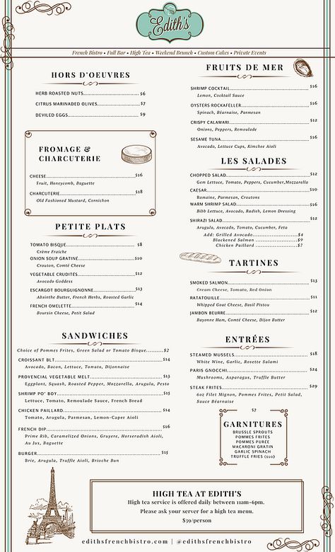 French Menu Template, French Bistro Menu Ideas, Dinner Menu Restaurant, Bistro Menu Food, French Bistro Menu Design, French Restaurant Food, French Wedding Menu Ideas, French Restaurant Menu Design, French Cafe Menu Design