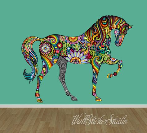 Unicorn Wall Mural, Wall Decal Pattern, Horse Themed Bedrooms, Horse Wall Stickers, Horse Wall Decals, Unicorn Wall Decal, Horse Fabric, Frida Art, Studio Wall