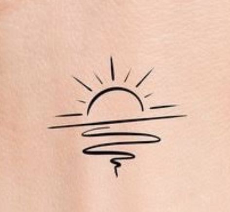 Lake Sunset Tattoo, Dawn Tattoo Ideas, Sunset Beach Tattoo, Dawn Tattoo, Sunrise Tattoo, Sunset Tattoos, Beach Tattoo, Stylist Tattoos, Lake Sunset