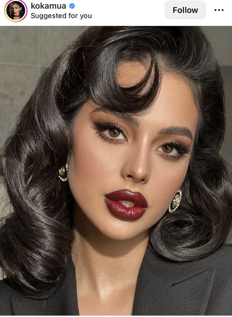 50s Makeup Looks, Dark Bridal Makeup, Old Hollywood Makeup Look, Hollywood Glam Makeup, Pinup Makeup, Vintage Makeup Looks, Red Carpet Makeup, Pin Up Makeup, Latina Makeup