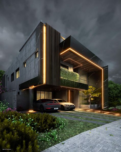 Black Mansion, Futuristic House, Exterior Drawing, Futuristic Home, House Exterior Colors, Modern House Exterior Design, Modern House Facades, Architect Design House, Architecture Model House