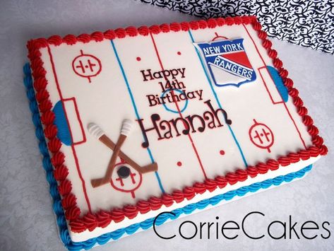 hockey - by Corrie @ CakesDecor.com - cake decorating website Hockey Birthday Cake, Hockey Cakes, Hockey Birthday Parties, Hockey Party, Hockey Birthday, Sport Cakes, Team Party, Nephew Birthday, Gateaux Cake