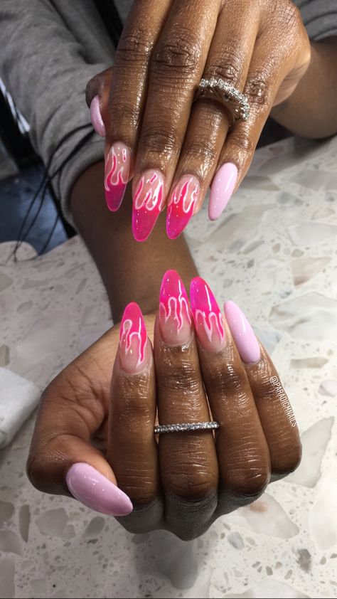 Pastel Fire Nails, Round Flame Nails, Sparkle Flame Nails, Summer Flame Nails, Miami Heat Nails, Coachella Nails 2023, Pink Flames Nails, Hot Pink Flame Nails, Fire Design Nails