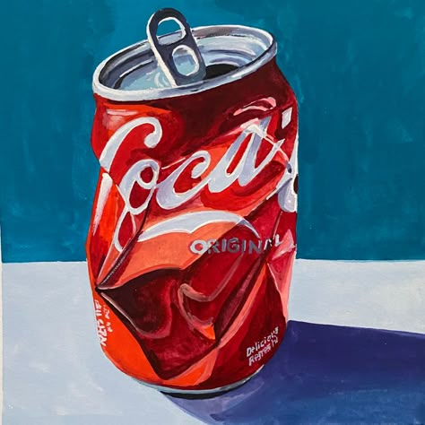 Crushed Can Painting, Coke Bottle Painting, Pop Can Drawing, Coke Can Art, Pill Bottle Painting, Coke Can Painting, Soda Can Painting, Coke Can Drawing, Crushed Coke Can