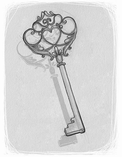 Vintage Key Drawing, Fine Line Key Tattoo, Lock And Key Drawing, Vintage Key Tattoos, Lock Key Tattoos, Key Drawing, Lock Drawing, Skeleton Key Tattoo, Key Drawings