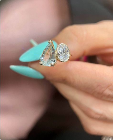 Indie Blue Engagement Ring, Diamond And Topaz Engagement Ring, Toi Et Moi Engagement Rings Aquamarine, Toi Et Moi Aquamarine, Aquamarine Toi Et Moi Ring, Aquamarine And Diamond Engagement Ring, Diamond And Aquamarine Engagement Ring, Ring With Two Diamonds, Monet Wedding