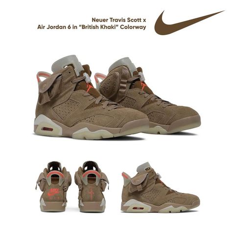 British Khaki, Air Jordan 6, Jordan 6, Khaki Color, Travis Scott, Nike Huarache, Jordans Sneakers, Air Jordan Sneaker, Air Jordan