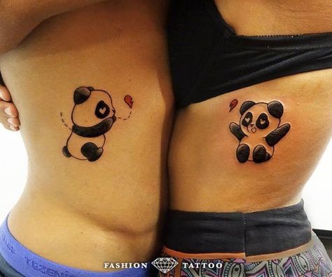 Panda Matching Tattoos, Tattoos Panda, Cute Couple Tattoo, Bff Tats, Matching Tattoos For Siblings, Couple Tattoo Ideas, Minimal Tattoo Ideas, Vintage Tattoo Art, Matching Friend Tattoos