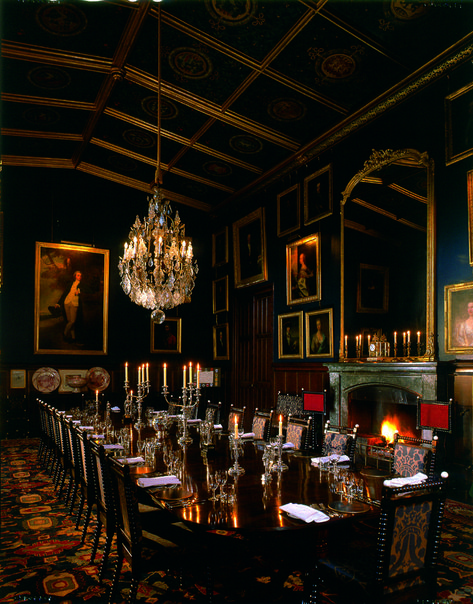 Dining Room at Eastnor Castle Castle Aesthetic Interior, Victorian Gothic Mansion, Gothic Dining Room, Room Aesthetic Dark, Dark Academia Interior, Eastnor Castle, Victorian Castle, Modern Bohemian Decor, Dark Dining Room