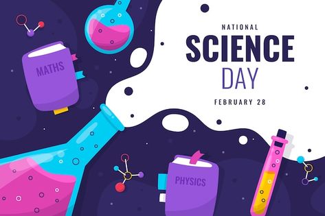 Flat national science day background | Free Vector #Freepik #freevector #science-day #science #science-background #science-wallpaper Science Month Pubmat, Poster Science Design Ideas, Social Science Poster, Science Illustration Design, Courseware Design, Stem Infographic, Science Day Poster, Graduate Poster, Science Graphic Design