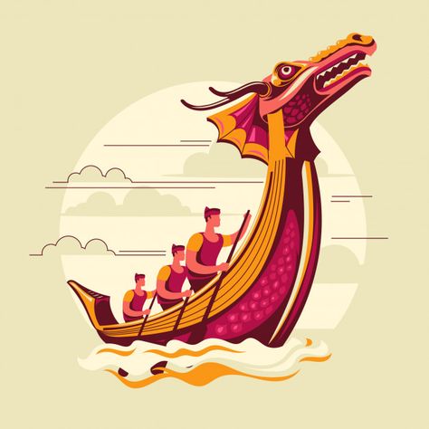 Dragon boat festival illustration | Premium Vector #Freepik #vector #chinese #festival #dragon #boat Dragonboat Festival, Chinese Dragon Boat Festival, Boat Clipart, Chinese Boat, Festival Illustration, Boat Illustration, Chinese Illustration, Boat Drawing, Chinese New Year Design