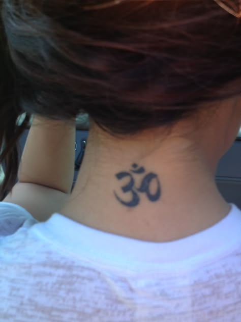 Ohm tattoo #neck #placement #tattoo Om Tattoo Placement, Tattoo On The Back Of The Neck, Om Tattoo Neck, Ohm Tattoo Women, Ohm Tattoo Design, Back Neck Tattoo For Women, Hippy Tattoo, Neck Tattoo Design, Hippie Tattoo Ideas