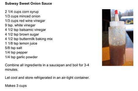 Subway Teriyaki Sauce, Subway Sweet Onion Sauce Recipe, Sweet Onion Teriyaki Sauce Subway, Sweet Onion Chicken Teriyaki Recipe, Sweet Onion Sauce Subway, Subway Sweet Onion Sauce, Subway Sauces, Barbque Sauce, Sweet Onion Sauce