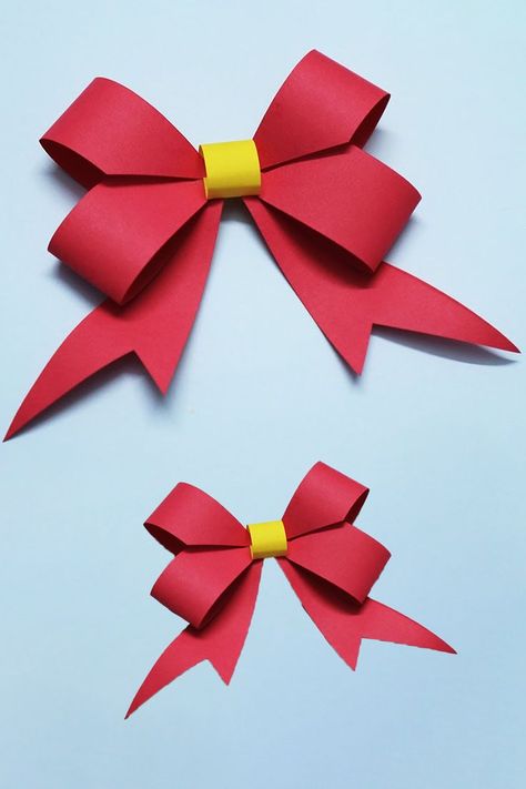 Beautiful Paper Bow | How To Make Bow With Color Paper | Christmas Bow Tutorial. Christmas Ornaments and Christmas Bow Decorations. Christmas Paper Crafts. #Christmas #Bow #Crafts Paper Bows Diy Templates, Construction Paper Bow, Christmas Bow Template, Paper Bows Diy Easy, Christmas Bow Tutorial, Paper Bows Diy, Bow Decorations, Bow Making Tutorials, Paper Bows