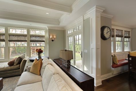 Family Room Craftsman Style Homes, Craftsman Home Decor, Beam Ceiling, Contemporary Craftsman, Craftsman Interior, Craftsman Style Home, Craftsmen Homes, Craftsman House, Breakfast Nook