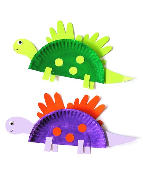 Paper Plate Handprint Dinosaur Craft Stegasorus Dinosaur Craft, Paper Plate Crafts Preschool, Dinosaur Hat Craft, Paper Plate Dinosaur Craft, Handprint Dinosaur, Paper Plate Dinosaur, Kids Crafts Ideas, Crafts Dinosaur, Dinosaur Week