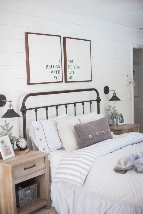 Our winter home tour and tips for transitioning from the holidays to a cozy, welcoming, wintery look in your home. Fashion Decor Bedroom, Frame Quotes, Classy Bedroom Decor, Bungalow Ideas, French Country Rug, Iron Beds, Housing Ideas, Dream Farm, French Country Bedrooms