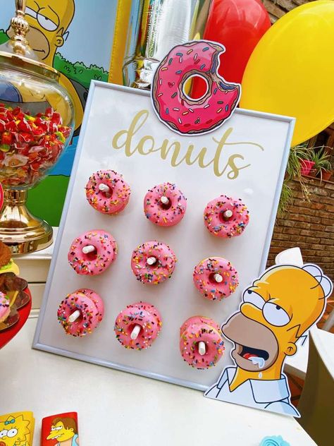 The Simpsons, Loren's Birthday | CatchMyParty.com Simpsons Party Ideas, The Simpsons Party Ideas, Simpson Birthday Party Ideas, Simpson Party Ideas, Simpsons Party Decorations, Simpson Birthday Party, Simpsons Birthday Party, The Simpsons Birthday, Girly Dinosaur Party