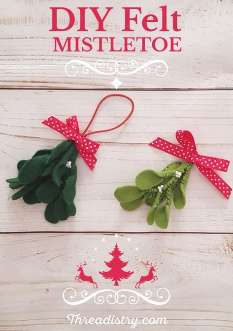 Make a cute DIY Felt Mistletoe ornament this Christmas (or turn it into a hairclip or garland), with this step-by-step tutorial. It's the perfect addition to your Christmas decorations! Felt Christmas Decorations Patterns Free, Felt Mistletoe Diy, Felt Mistletoe Pattern, Felt Pointsetta Diy, Diy Felt Mistletoe, Felt Mistletoe, Felt Greenery Diy, Christmas Felt Garland Michaels Stores, Christmas Diy Sewing