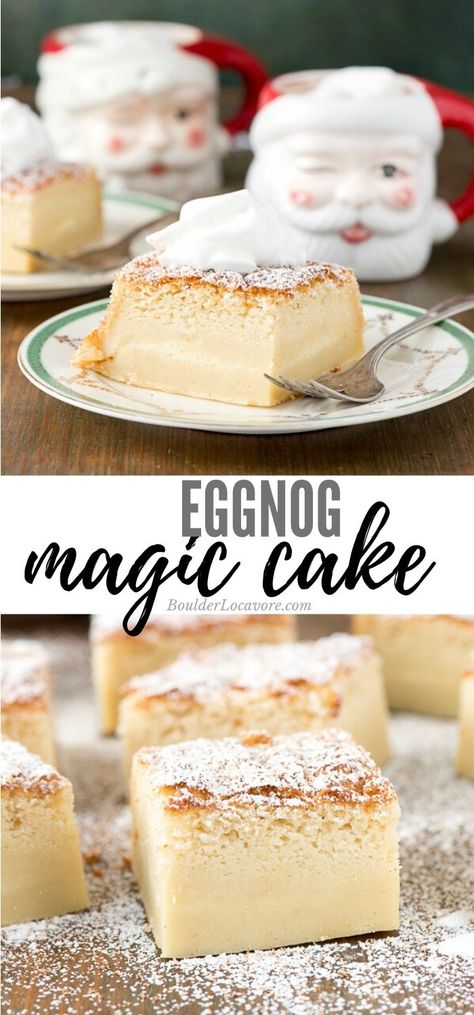 Eggnog Dessert, Magic Cake Recipes, Eggnog Cake, New Year's Desserts, Tiramisu Dessert, Recipe Cake, Eggnog Recipe, Magic Cake, Oreo Dessert