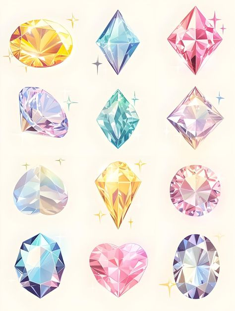 Premium Photo | A collage of different diamonds with the word diamond on the bottom Gem Line Art, Gem Sketch, Gem Aesthetic, Diamond Reference, Diamonds Aesthetic, Gem Shapes, Diamond Aesthetic, Watercolor Gem, Gem Drawing