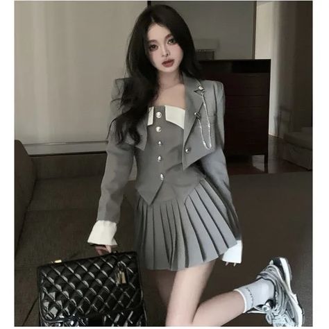 Summer Suit Women, High Waist Pleated Skirt, Mini Pleated Skirt, Pleated Skirt Short, Summer Suit, High Waisted Pleated Skirt, Suit Jackets For Women, Style Blazer, Elegant Skirt