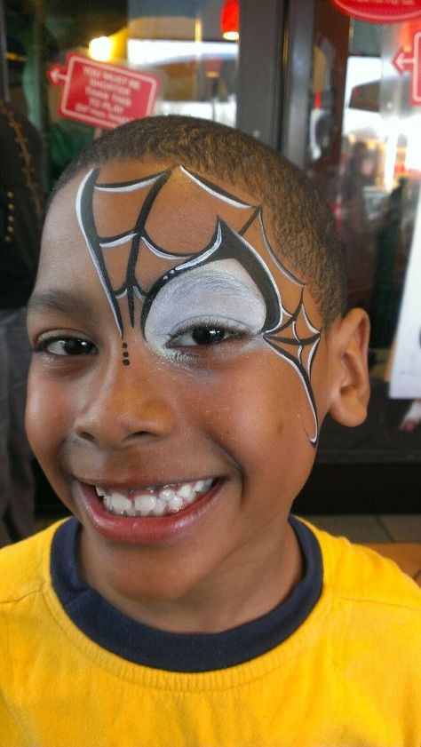 Corey Morgan - red-less Spider-Man Spider Man Face Paint Kids Easy, Black Spiderman Face Paint, Simple Spider Man Face Paint, Spidey Face Paint, Simple Spiderman Face Paint, Simple Halloween Face Paint For Men, Miles Morales Face Paint, Boy Face Painting Ideas, Face Painting Men