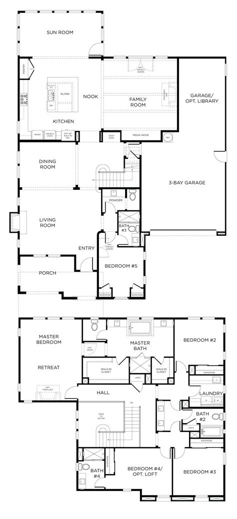 Home Library Rooms, Floor Plans 2 Story, Pelan Rumah, Two Story House Plans, Bathroom Floor Plans, Two Story House, House Remodeling, Houses Plans, House Layout Plans