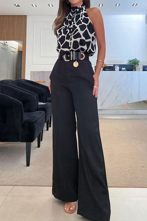 Best Sellers – cotoly.com Outfit Elegantes, Sleeveless Suit, Casual Wide Leg Pants, Two Piece Pants Set, Loose Tops, Geometric Print, Two Pieces, Fashion Prints, Work Outfit