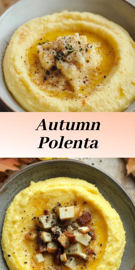 Quick & Easy Autumn Polenta - Creamy and comforting polenta recipe perfect for cozy October evenings with simple ingredients and delicious toppings. #AutumnRecipes #Polenta #ComfortFood #EasyCooking #OctoberEats #FallFlavors #Foodie Thanksgiving Polenta Recipes, Mushroom And Polenta Recipes, Pork And Polenta Recipes, Fall Mediterranean Recipes, Creamy Polenta Recipes, Polenta Dinner Recipes, Tube Polenta Recipe, Butternut Squash Polenta, Sweet Polenta