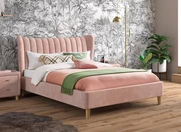 Pink Velvet Bed, Velvet Beds, Velvet Bed Frame, Pink Bed, Headboard With Lights, Hero Image, Velvet Upholstered Bed, Pink Bedrooms, Velvet Bed