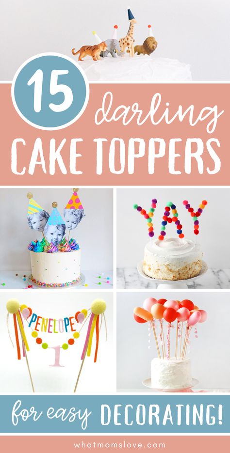 DIY Easy Cake Topper ideas for simple cake decorating. Diy First Birthday Cake Topper, Diy Cake Topper Birthday How To Make, Birthday Cake Diy Decorations, Firefly Cake Ideas, Homemade 2nd Birthday Cake, Cake Topper First Birthday, Simple Diy Cake Decorating, Diy Birthday Cake Topper Ideas, Happy Birthday Cake Topper Diy