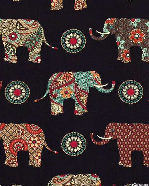 Caravan - Paisley Elephants - Quilt Fabrics from www.eQuilter.com Elephant Quilts Pattern, Paisley Elephant, Elephant Quilt, Elephant Drawing, Quilt Fabrics, Free Quilt Patterns, Elephant Art, Indian Art Paintings, Elephant Print