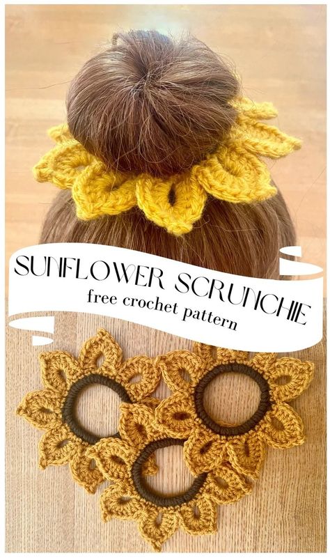 Crocheted Hair, Mode Crochet, Pola Amigurumi, Crochet Hair Accessories, Basic Crochet, Crochet Sunflower, Crochet Design Pattern, Beginner Crochet Projects, Quick Crochet