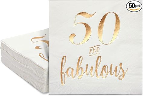 Amazon.com: BLUE PANDA 50 Pack White 50th Birthday Napkins, Gold Foil 50 and Fabulous Party Supplies (5x5 In) : Health & Household 50 And Fabulous Party, 50th Birthday Napkins, Gold Foil Text, 50th Birthday Decorations, Birthday Napkins, 50 And Fabulous, Disposable Tableware, 50th Birthday Party, Party Napkins