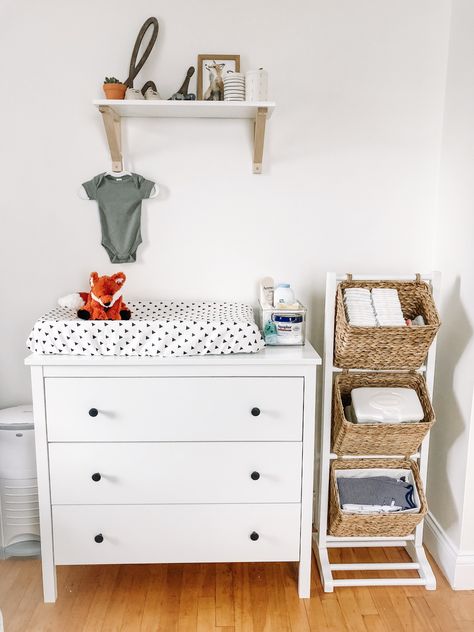 Ikea Drawers Changing Table, Baby Rooms Changing Tables, Change Pad On Dresser, Shelf Over Changing Table, Nappy Station Ideas, Change Table On Dresser, Nursery And Guest Room Combo Small Spaces, Changing Table Station, Changing Table On Top Of Dresser