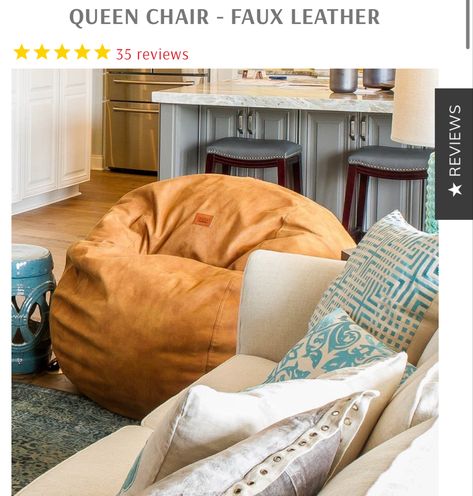 Leather Bean Bag Chair, Queen Chair, Den Furniture, Leather Bean Bag, Human Dog Bed, Dog Cuddles, Faux Cowhide, Queen Mattress, Bag Chair