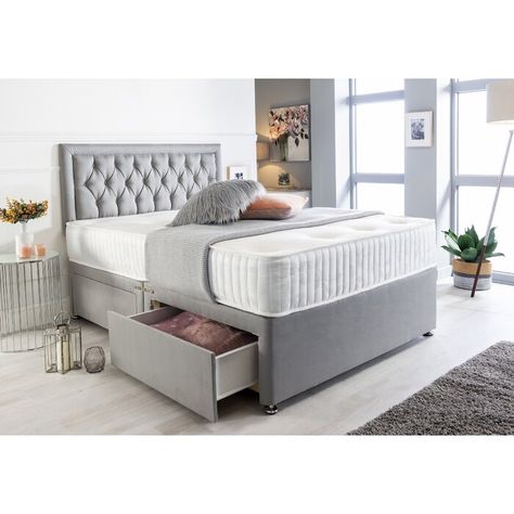 Mercer41 Mccloud Bumper Suede Divan Bed & Reviews | Wayfair.co.uk Grey Divan Bed, Bed Divan, Grey Bed, Ottoman Storage Bed, Single Mattress, Divan Bed, Padded Headboard, Pillow Top Mattress, Ottoman Bed