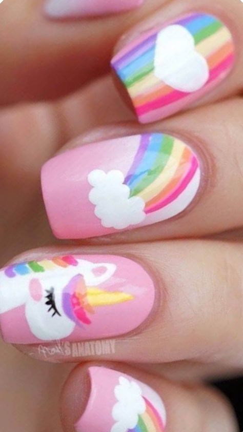 Nail Designs Cute, Unicorn Nails Designs, Girls Nail Designs, Kids Nail Designs, Nail Art For Kids, Manicure Nail Designs, Unicorn Nails, Cute Nail Art Designs, Baby Nails