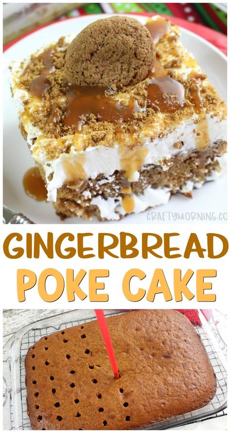 Christmas Poke Cake, Gingersnap Cookies, Dessert Halloween, Poke Cake Recipes, Poke Cakes, Ginger Snap Cookies, Cake Easy, Gingerbread Recipe, Gingerbread Cake