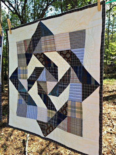 Loving Father, Memory Quilts, Flannel Quilts, Half Square Triangle Quilts, Plaid Quilt, Man Quilt, Denim Quilt, Quilt Baby, Triangle Quilt